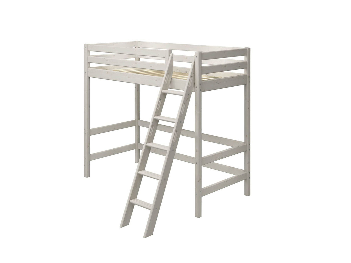 FLEXA Classic High Sleeper Bed with slanting ladder, Solid Pine/Birch Plywood, 90x200 cm