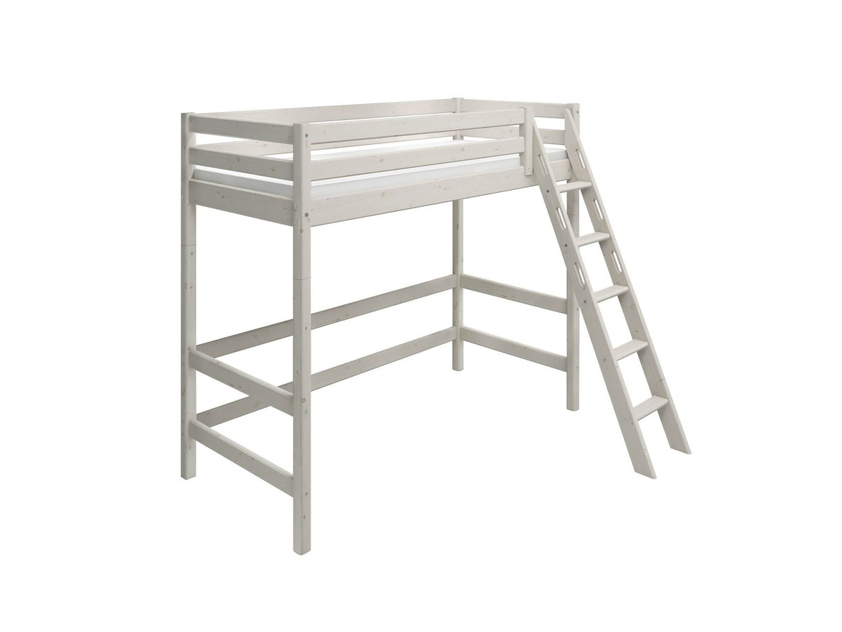 FLEXA Classic High Sleeper Bed with slanting ladder, Solid Pine/Birch Plywood, 90x200 cm