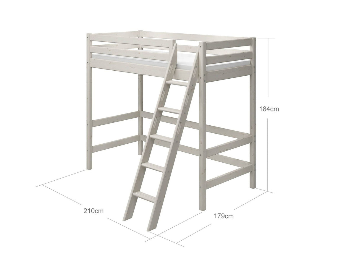 FLEXA Classic High Sleeper Bed with slanting ladder, Solid Pine/Birch Plywood, 90x200 cm