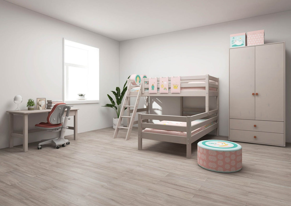 FLEXA Classic Mid Sleeper Bed with slanting ladder, Solid Pine/Birch Plywood, 90x200 cm
