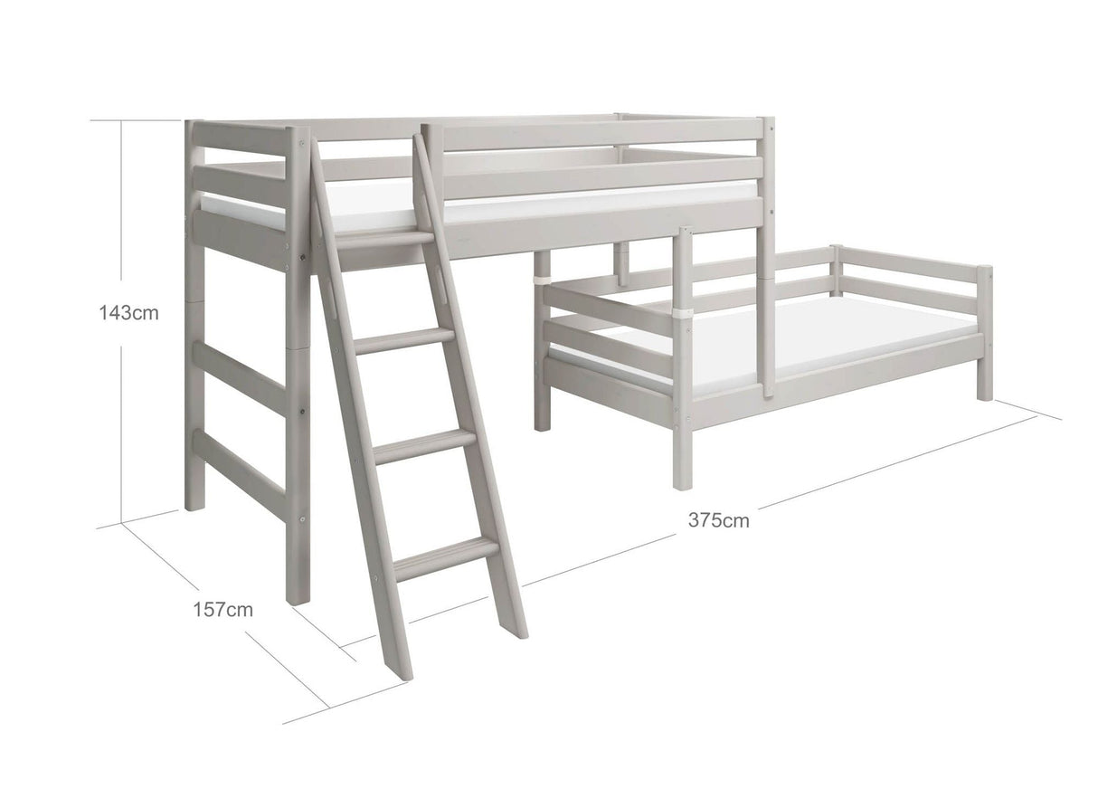 FLEXA Classic Mid Sleeper Bed with slanting ladder, Solid Pine/Birch Plywood, 90x200 cm