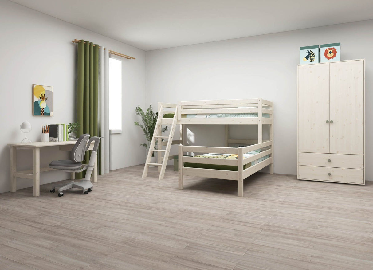 FLEXA Classic Mid Sleeper Bed with slanting ladder, Solid Pine/Birch Plywood, 90x200 cm