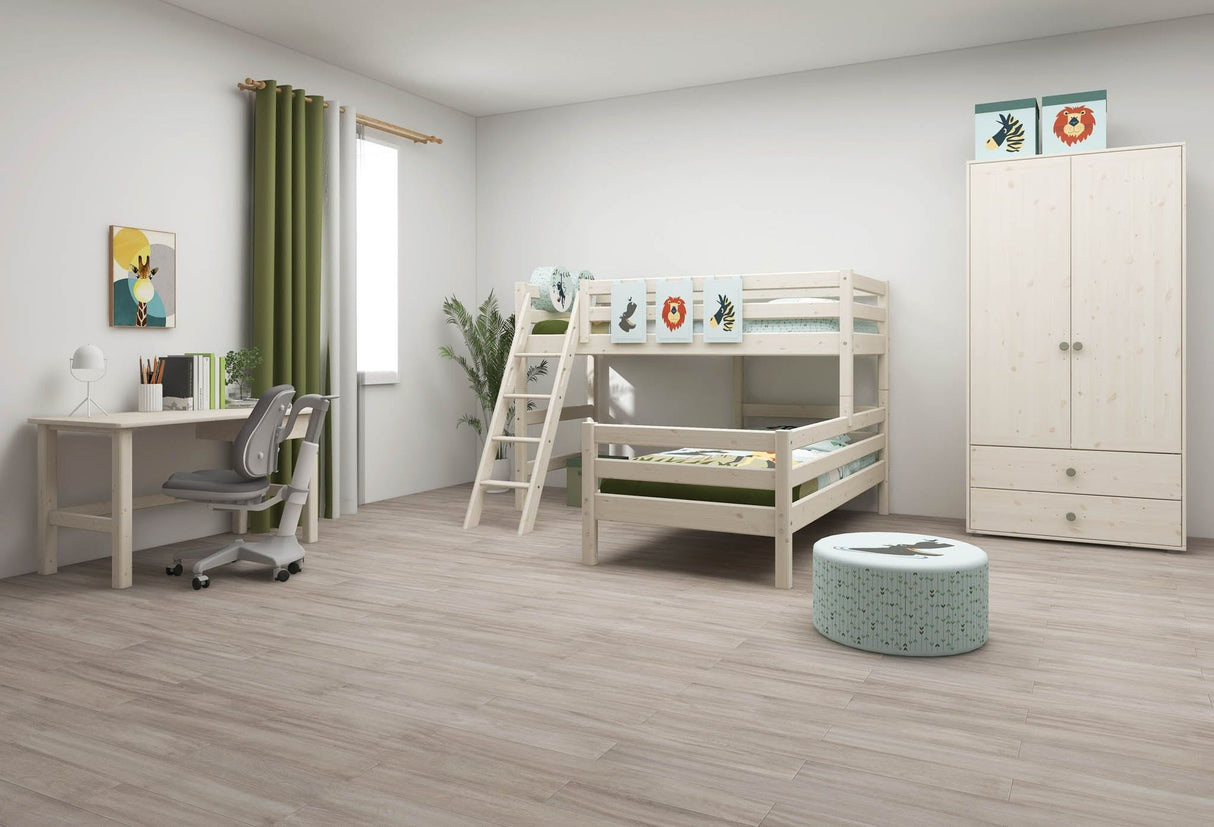 FLEXA Classic Mid Sleeper Bed with slanting ladder, Solid Pine/Birch Plywood, 90x200 cm