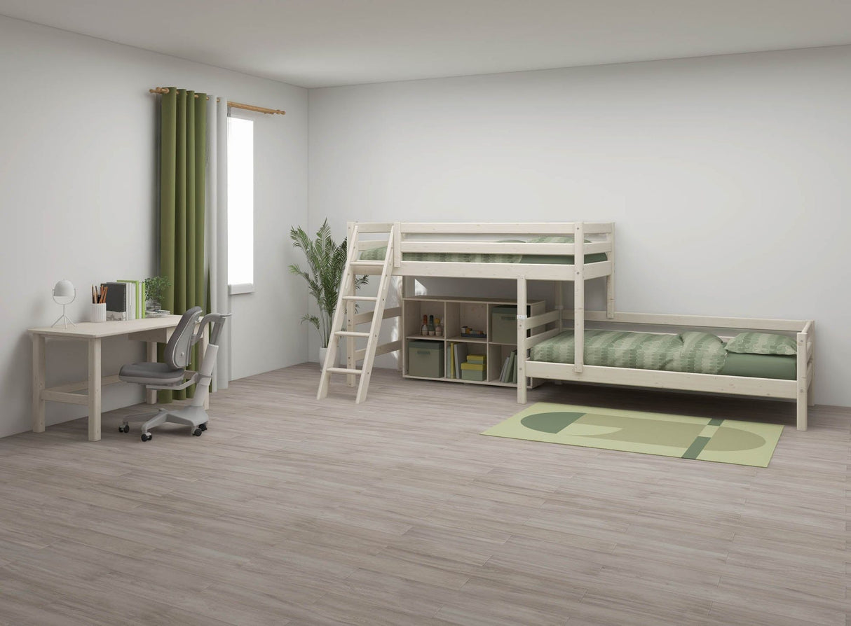 FLEXA Classic Mid Sleeper Bed with slanting ladder, Solid Pine/Birch Plywood, 90x200 cm
