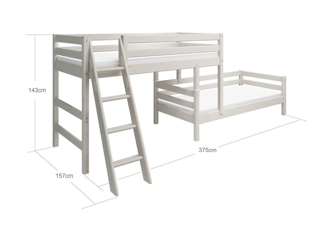 FLEXA Classic Mid Sleeper Bed with slanting ladder, Solid Pine/Birch Plywood, 90x200 cm