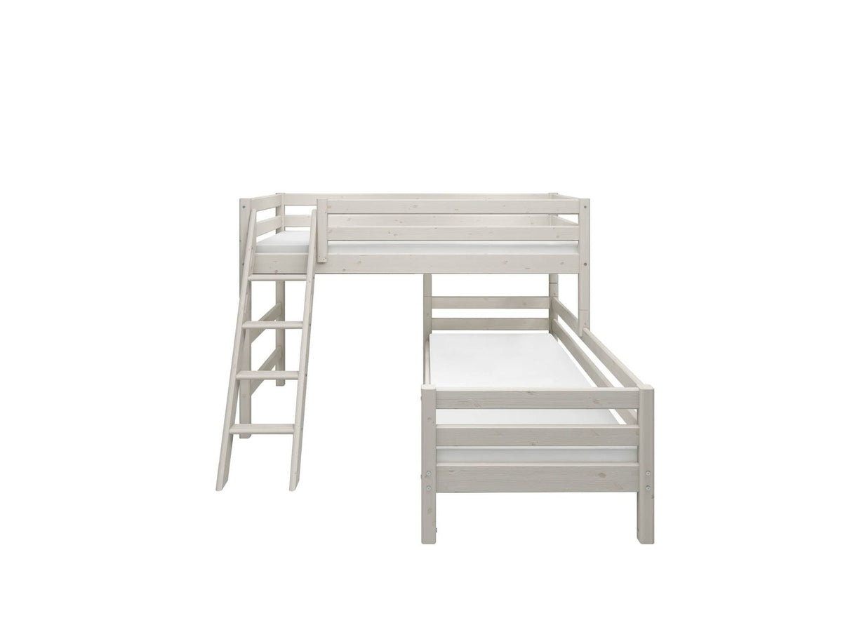 FLEXA Classic Mid Sleeper Bed with slanting ladder, Solid Pine/Birch Plywood, 90x200 cm