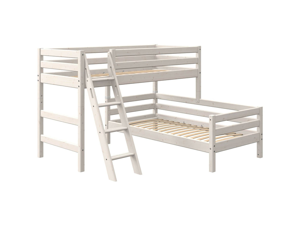 FLEXA Classic Mid Sleeper Bed with slanting ladder, Solid Pine/Birch Plywood, 90x200 cm