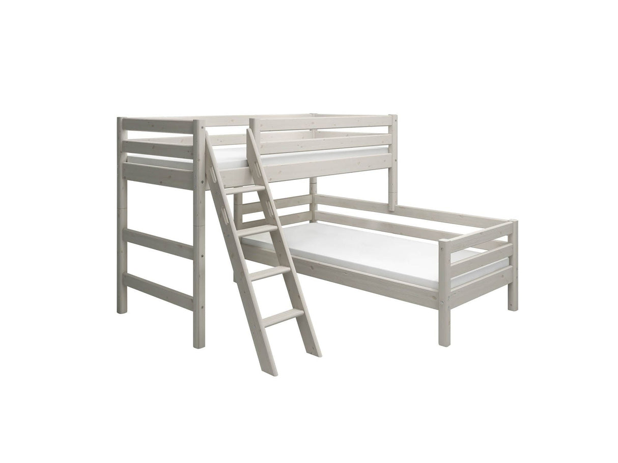 FLEXA Classic Mid Sleeper Bed with slanting ladder, Solid Pine/Birch Plywood, 90x200 cm