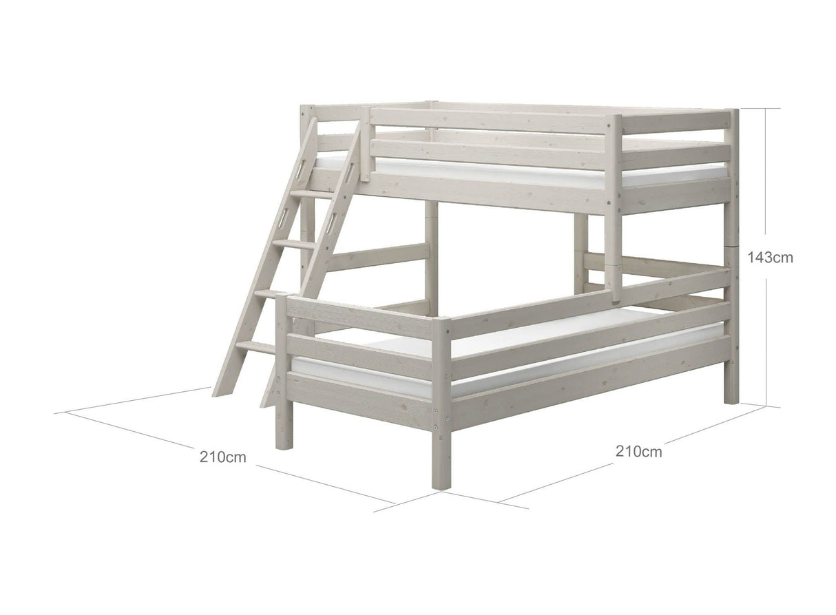 FLEXA Classic Mid Sleeper Bed with slanting ladder, Solid Pine/Birch Plywood, 90x200 cm