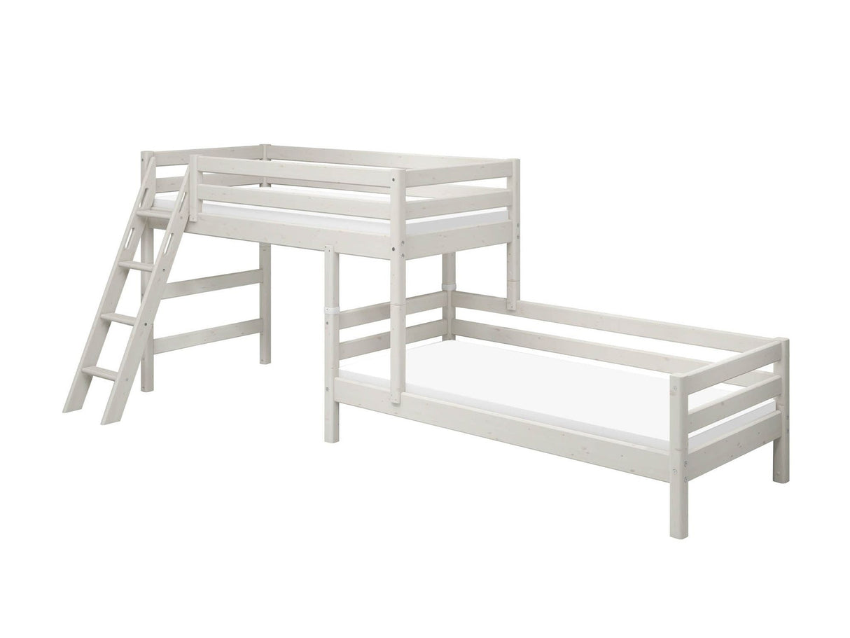 FLEXA Classic Mid Sleeper Bed with slanting ladder, Solid Pine/Birch Plywood, 90x200 cm