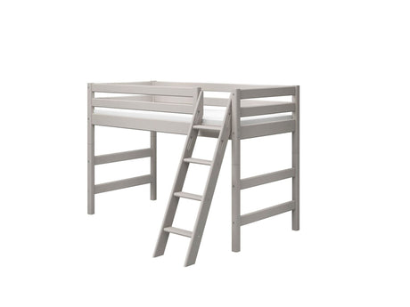 FLEXA Mid Sleeper Bed w. slanting ladder, Solid Pine/Birch Plywood, 90x200 cm