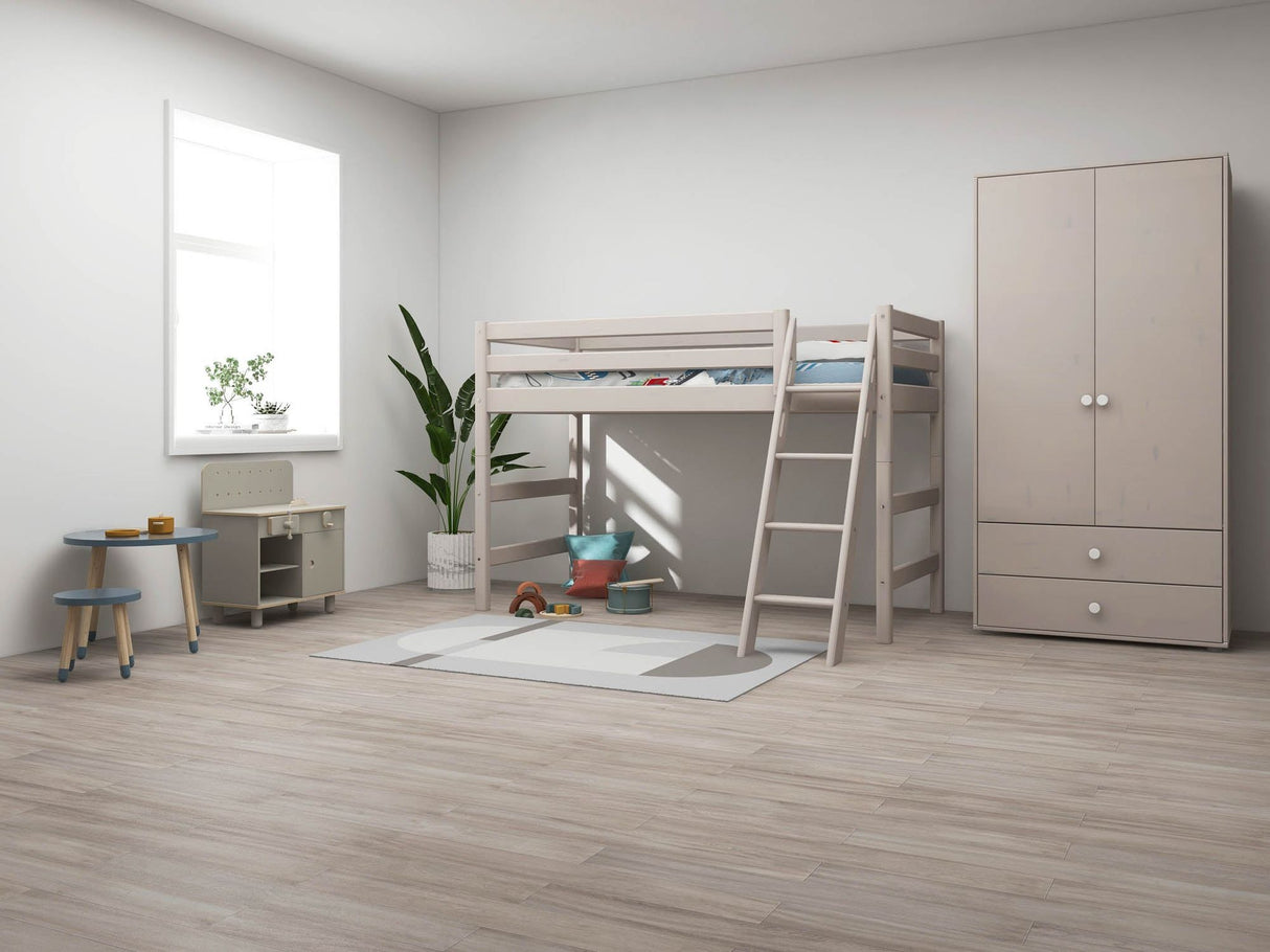 FLEXA Mid Sleeper Bed w. slanting ladder, Solid Pine/Birch Plywood, 90x200 cm