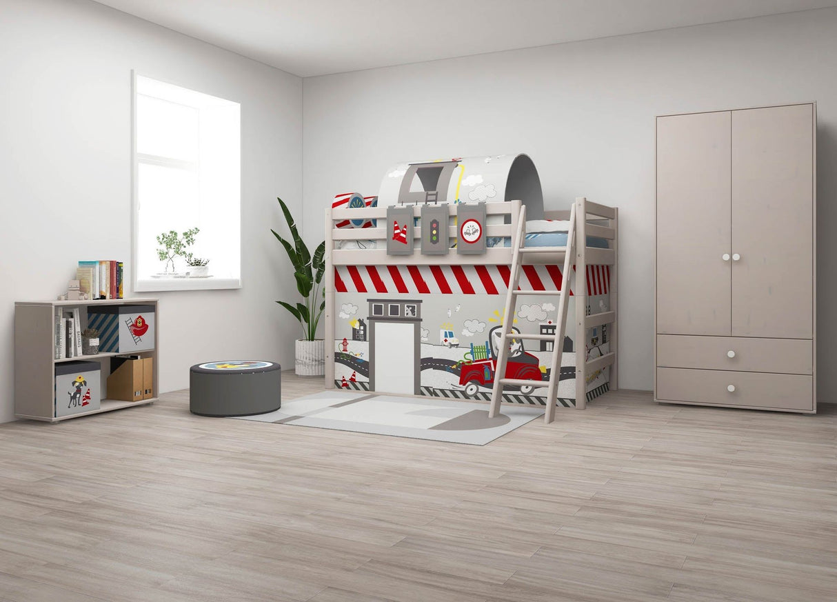 FLEXA Mid Sleeper Bed w. slanting ladder, Solid Pine/Birch Plywood, 90x200 cm