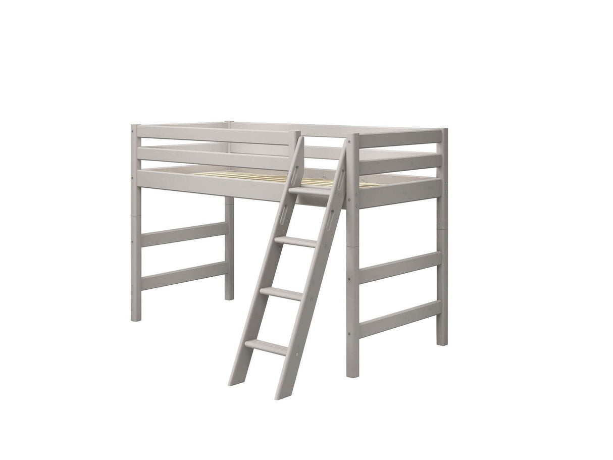 FLEXA Mid Sleeper Bed w. slanting ladder, Solid Pine/Birch Plywood, 90x200 cm