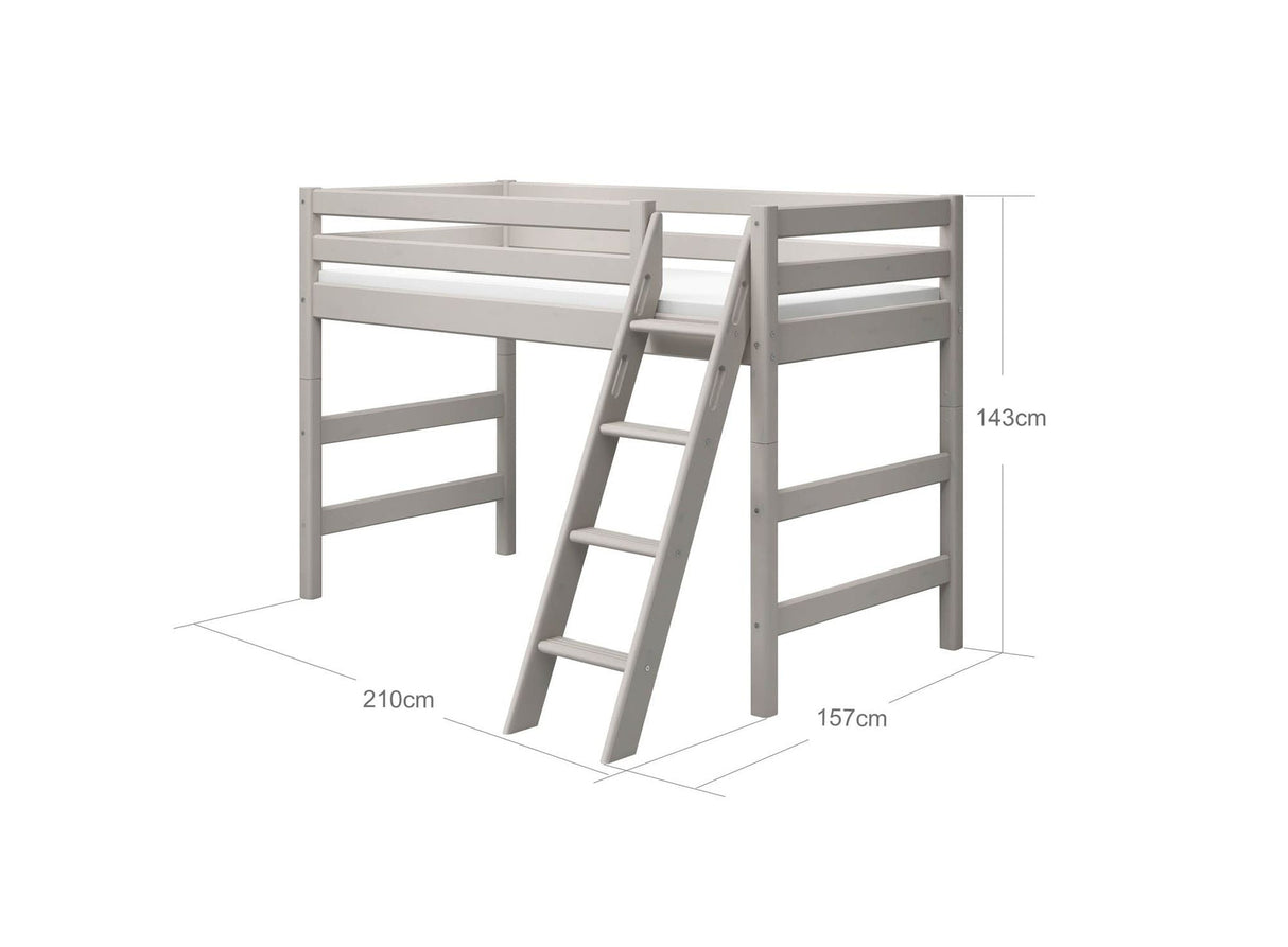 FLEXA Mid Sleeper Bed w. slanting ladder, Solid Pine/Birch Plywood, 90x200 cm
