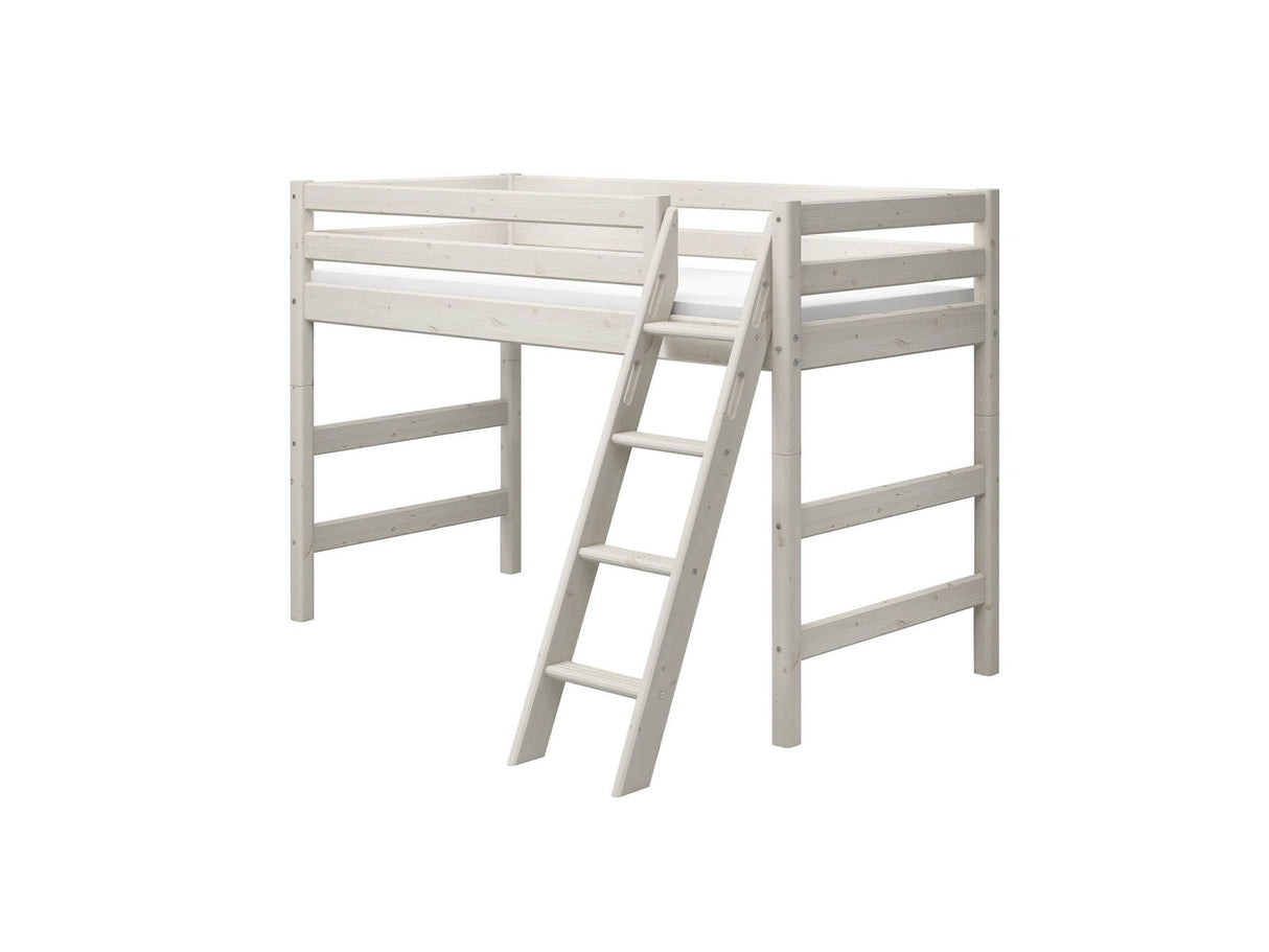 FLEXA Classic Mid Sleeper Bed with slanting ladder, Solid Pine/Birch Plywood, 90x200 cm