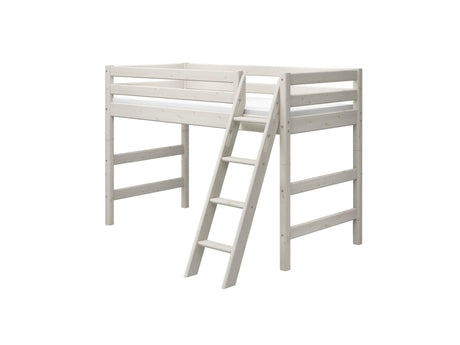 FLEXA Classic Mid Sleeper Bed with slanting ladder, Solid Pine/Birch Plywood, 90x200 cm