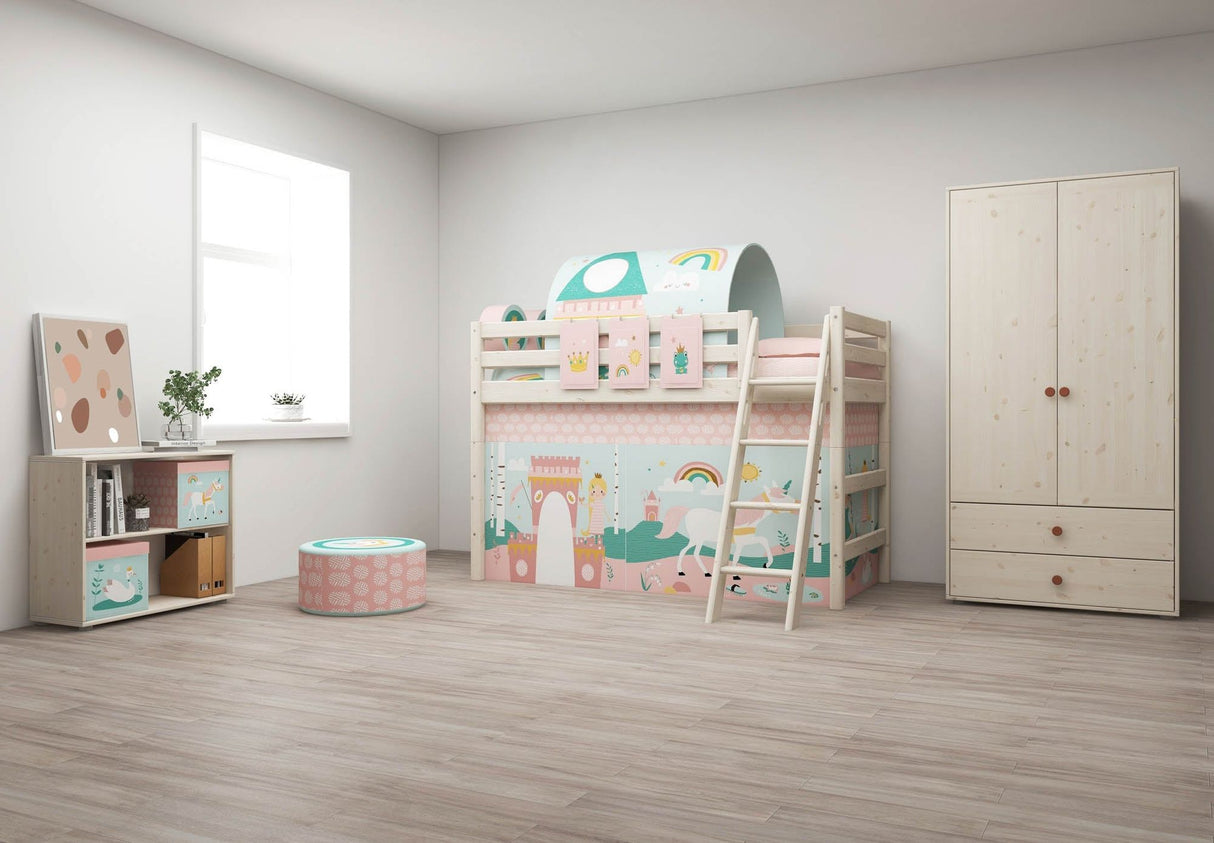 FLEXA Classic Mid Sleeper Bed with slanting ladder, Solid Pine/Birch Plywood, 90x200 cm