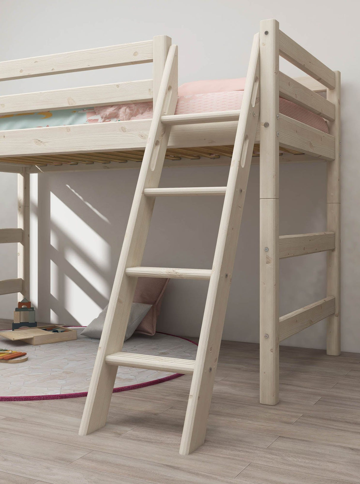 FLEXA Classic Mid Sleeper Bed with slanting ladder, Solid Pine/Birch Plywood, 90x200 cm