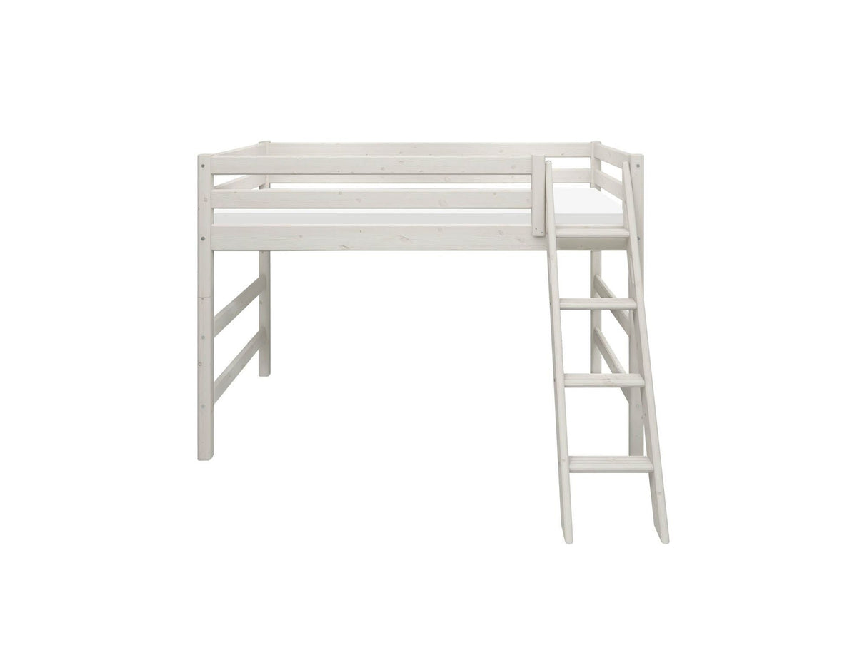 FLEXA Classic Mid Sleeper Bed with slanting ladder, Solid Pine/Birch Plywood, 90x200 cm