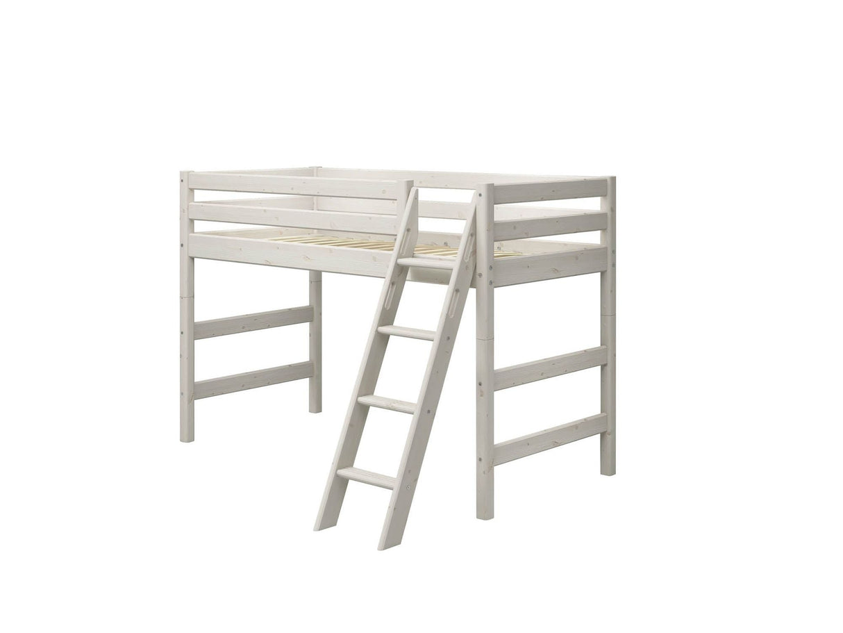 FLEXA Classic Mid Sleeper Bed with slanting ladder, Solid Pine/Birch Plywood, 90x200 cm