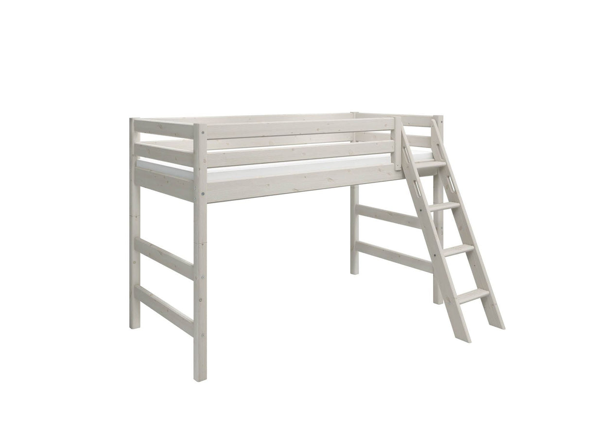FLEXA Classic Mid Sleeper Bed with slanting ladder, Solid Pine/Birch Plywood, 90x200 cm