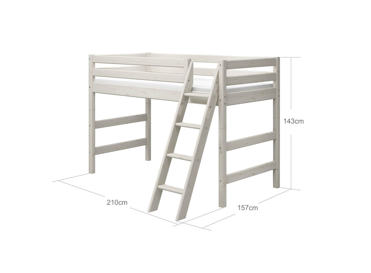 FLEXA Classic Mid Sleeper Bed with slanting ladder, Solid Pine/Birch Plywood, 90x200 cm