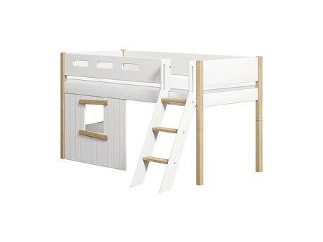 FLEXA Nor Mid Sleeper Bed, slanted ladder & Treehouse Bed Fronts, oak frame, MDF/Solid oak, 90x200 cm
