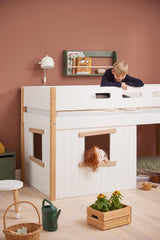 FLEXA Nor Mid Sleeper Bed, slanted ladder & Treehouse Bed Fronts, oak frame, MDF/Solid oak, 90x200 cm