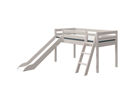FLEXA Classic Mid Sleeper Bed with slanting ladder and slide, Solid Pine/Birch Plywood, 90x200 cm