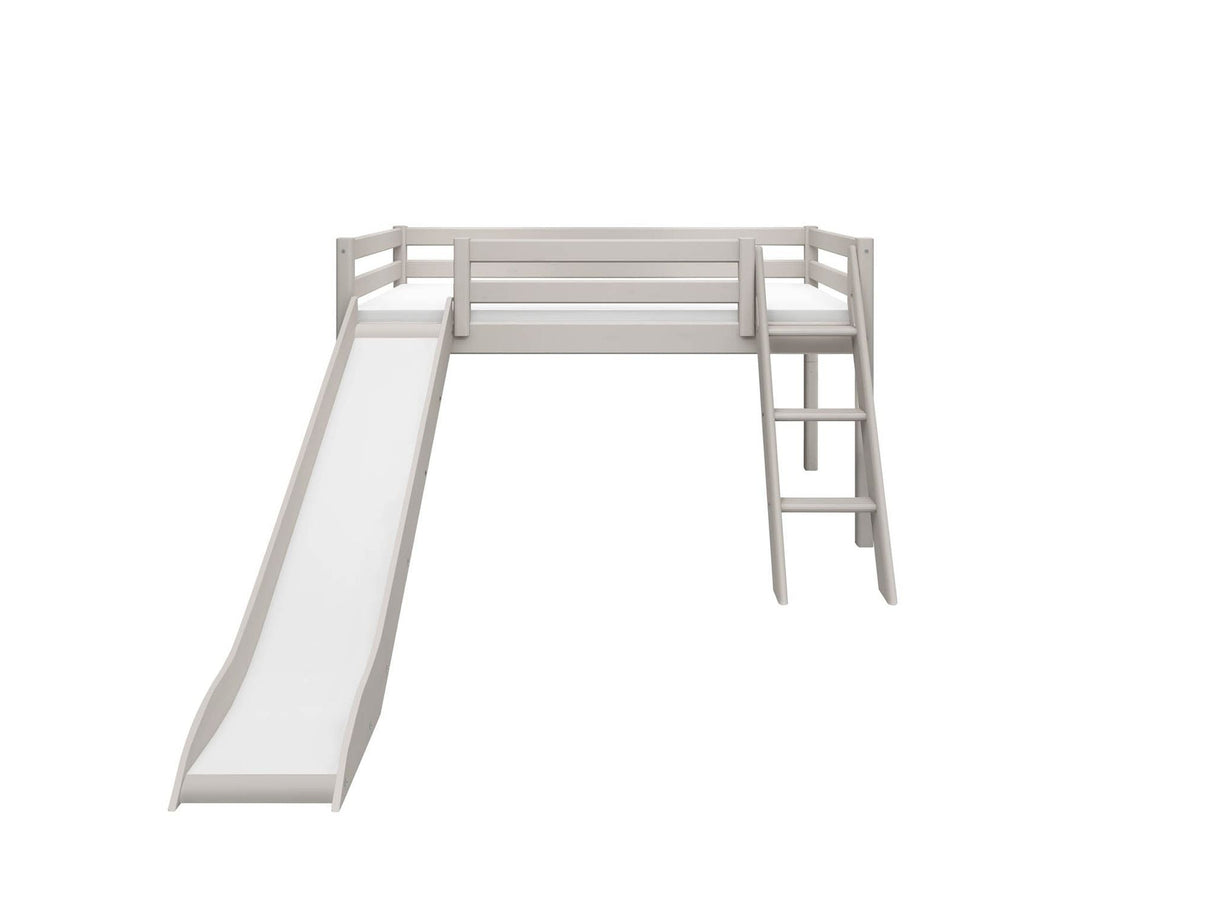 FLEXA Classic Mid Sleeper Bed with slanting ladder and slide, Solid Pine/Birch Plywood, 90x200 cm