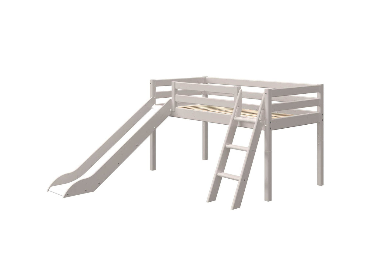 FLEXA Classic Mid Sleeper Bed with slanting ladder and slide, Solid Pine/Birch Plywood, 90x200 cm