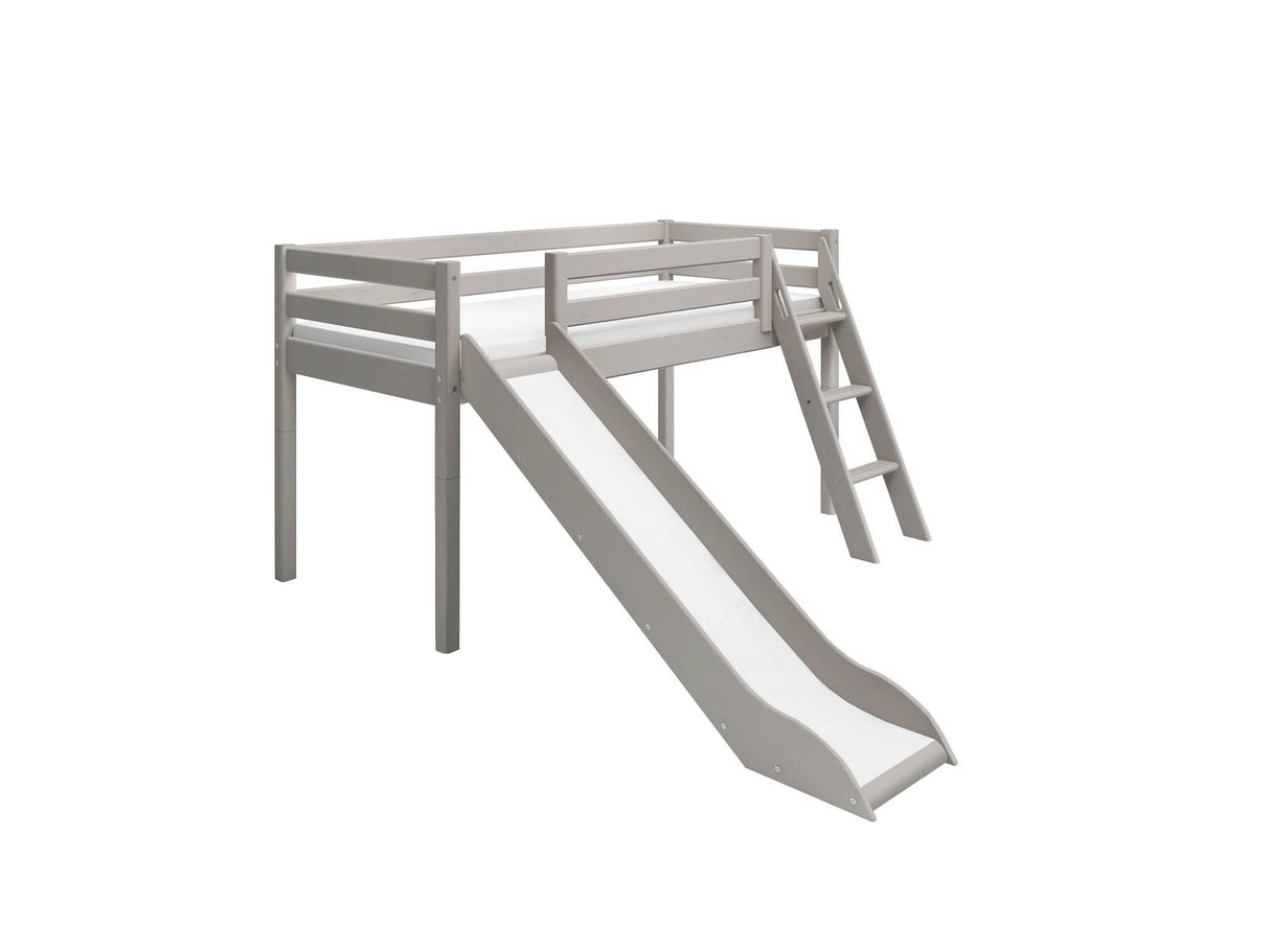 FLEXA Classic Mid Sleeper Bed with slanting ladder and slide, Solid Pine/Birch Plywood, 90x200 cm