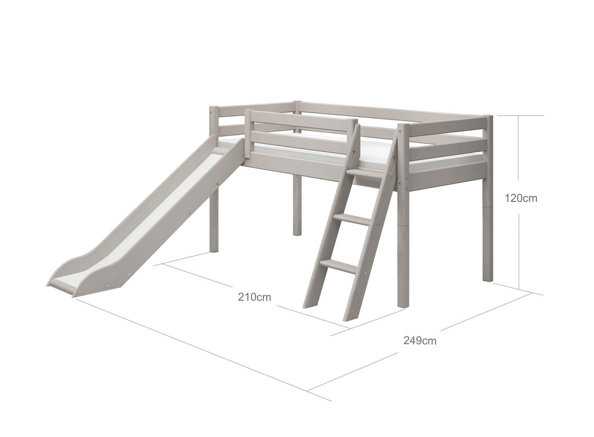 FLEXA Classic Mid Sleeper Bed with slanting ladder and slide, Solid Pine/Birch Plywood, 90x200 cm