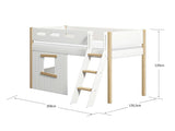 FLEXA Nor Mid Sleeper Bed, slanted ladder & Treehouse Bed Fronts, oak frame, MDF/Solid oak, 90x200 cm