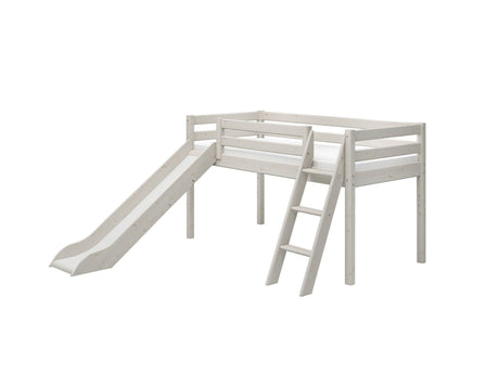 FLEXA Classic Mid Sleeper Bed with slanting ladder and slide, Solid Pine/Birch Plywood, 90x200 cm