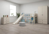 FLEXA Classic Mid Sleeper Bed with slanting ladder and slide, Solid Pine/Birch Plywood, 90x200 cm