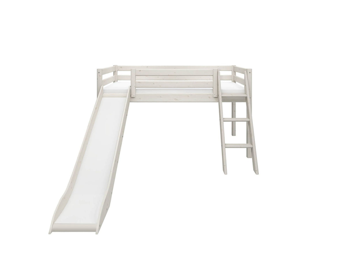 FLEXA Classic Mid Sleeper Bed with slanting ladder and slide, Solid Pine/Birch Plywood, 90x200 cm