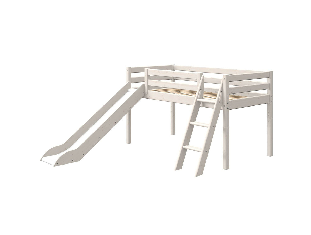 FLEXA Classic Mid Sleeper Bed with slanting ladder and slide, Solid Pine/Birch Plywood, 90x200 cm