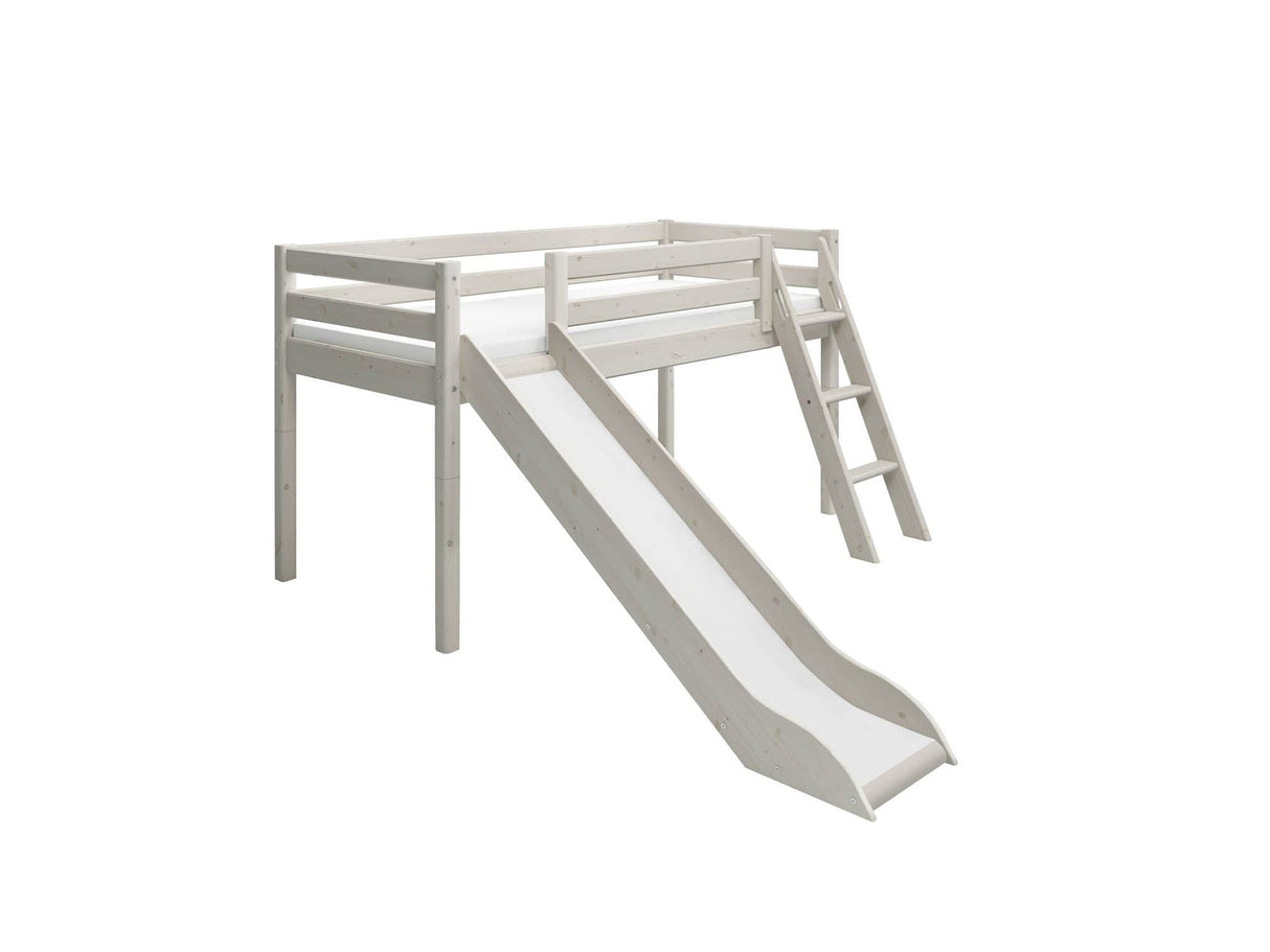 FLEXA Classic Mid Sleeper Bed with slanting ladder and slide, Solid Pine/Birch Plywood, 90x200 cm