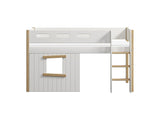 FLEXA Nor Mid Sleeper Bed, straight ladder & Treehouse Bed Fronts, oak frame, MDF/Solid oak, 90x200 cm