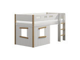FLEXA Nor Mid Sleeper Bed, straight ladder & Treehouse Bed Fronts, oak frame, MDF/Solid oak, 90x200 cm