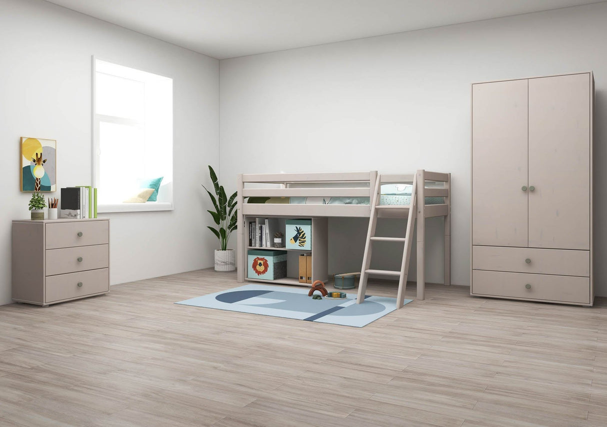 FLEXA Classic Mid Sleeper Bed with slanting ladder, Solid Pine/Birch Plywood, 90x200 cm