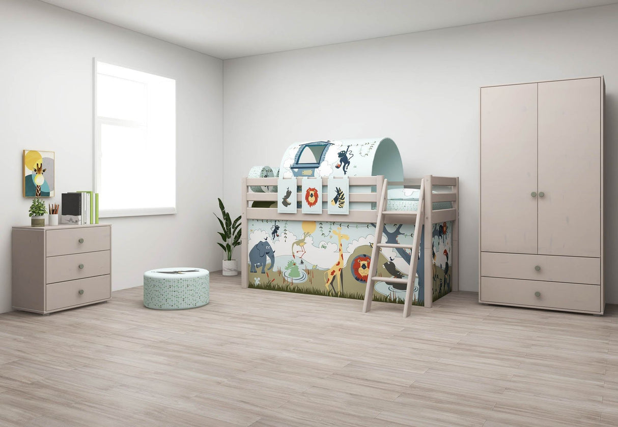 FLEXA Classic Mid Sleeper Bed with slanting ladder, Solid Pine/Birch Plywood, 90x200 cm