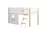 FLEXA Nor Mid Sleeper Bed, slanting ladder & Treehouse Bed Fronts, white frame, MDF/Solid oak, 90x200 cm