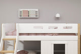 FLEXA Nor Mid Sleeper Bed, slanting ladder & Treehouse Bed Fronts, white frame, MDF/Solid oak, 90x200 cm