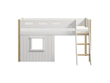 FLEXA Nor Mid Sleeper Bed, slanting ladder & Treehouse Bed Fronts, white frame, MDF/Solid oak, 90x200 cm