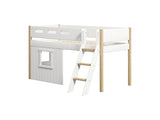 FLEXA Nor Mid Sleeper Bed, slanting ladder & Treehouse Bed Fronts, white frame, MDF/Solid oak, 90x200 cm