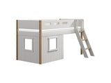 FLEXA Nor Mid Sleeper Bed, slanting ladder & Treehouse Bed Fronts, white frame, MDF/Solid oak, 90x200 cm
