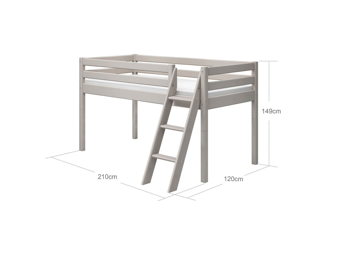 FLEXA Classic Mid Sleeper Bed with slanting ladder, Solid Pine/Birch Plywood, 90x200 cm
